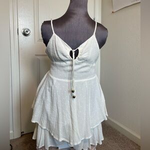 Fashion Nova White Cream Textured Romper Dress